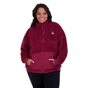 Reebok Women’s Sherpa Jacket Full Zip Pockets Raspberry Fudge Cozy Size XL New